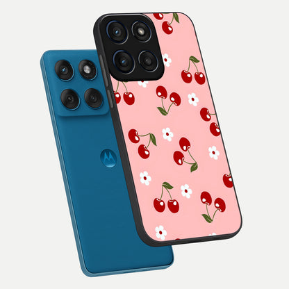  Cherry Love Mood phone case For Moto Edge 60 showing premium glass back cover with detailed artwork