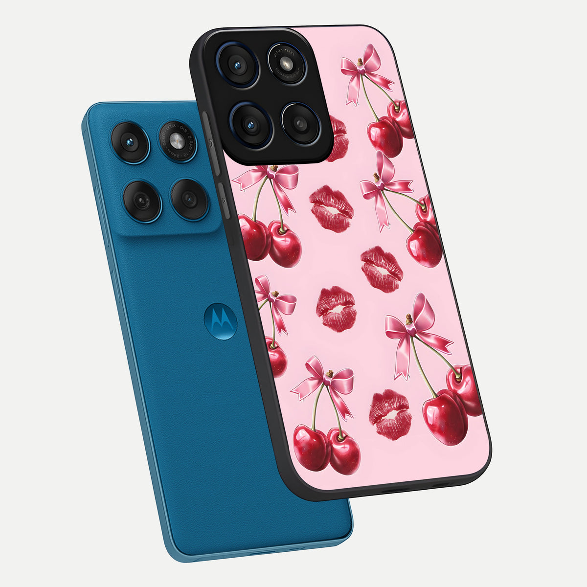  Cherry With Lips phone case For Moto Edge 60 showing premium glass back cover with detailed artwork