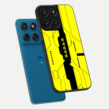  Circuit CYBERPUNK Custom Name phone case For Moto Edge 60 showing premium glass back cover with detailed artwork