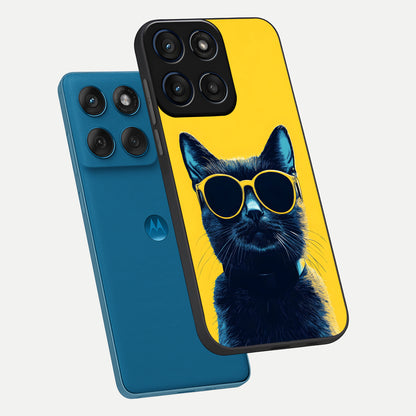  Cool Cat Vibes phone case For Moto Edge 60 showing premium glass back cover with detailed artwork