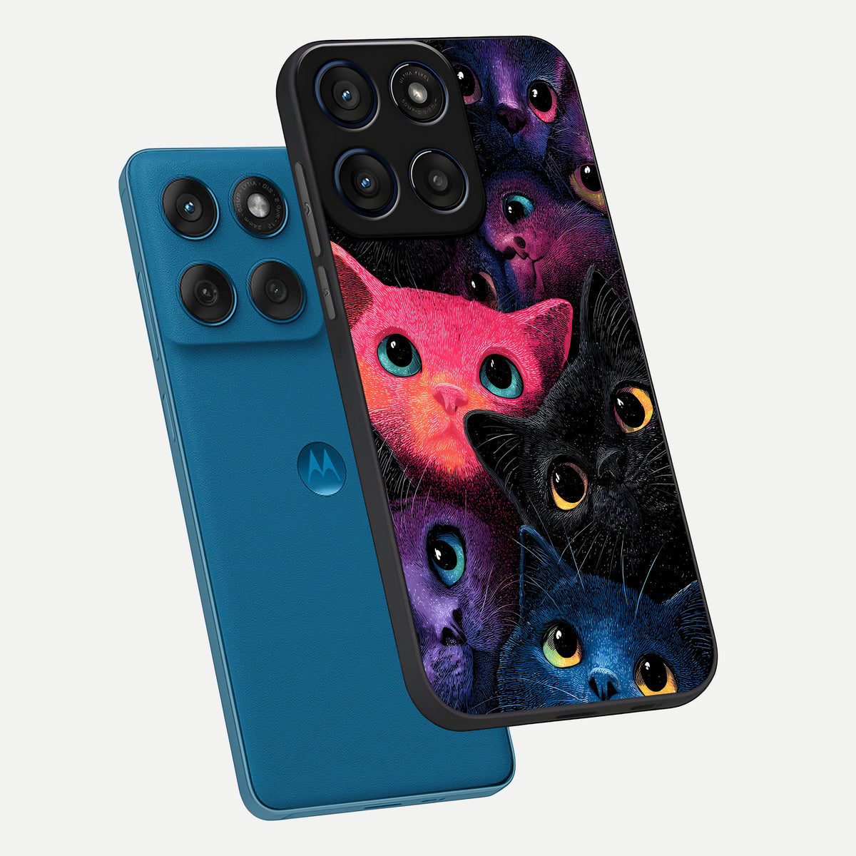  Cosmic Cats Dreams phone case For Moto Edge 60 showing premium glass back cover with detailed artwork