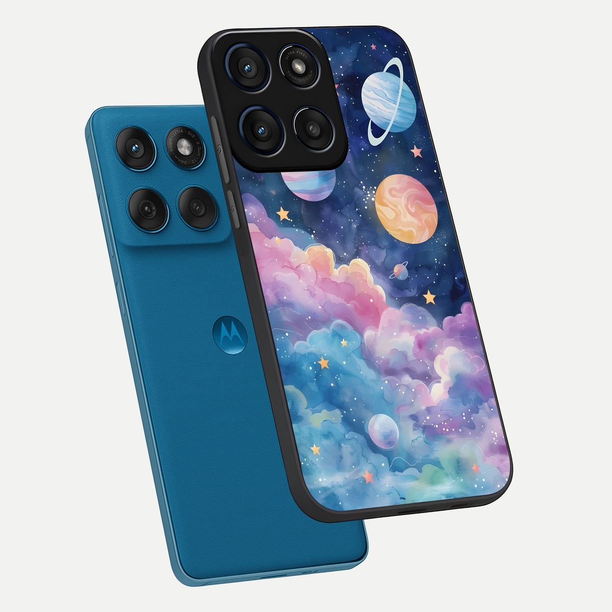  Cosmic Planet Dreams phone case For Moto Edge 60 showing premium glass back cover with detailed artwork