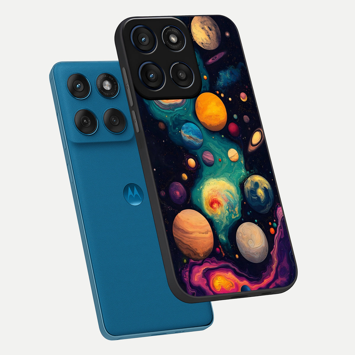  Cosmic Planet Journey phone case For Moto Edge 60 showing premium glass back cover with detailed artwork