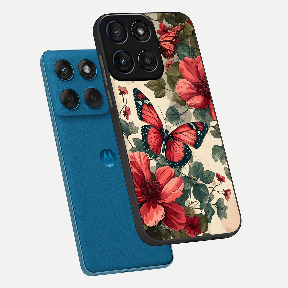  Crimson Butterfly Garden phone case For Moto Edge 60 showing premium glass back cover with detailed artwork