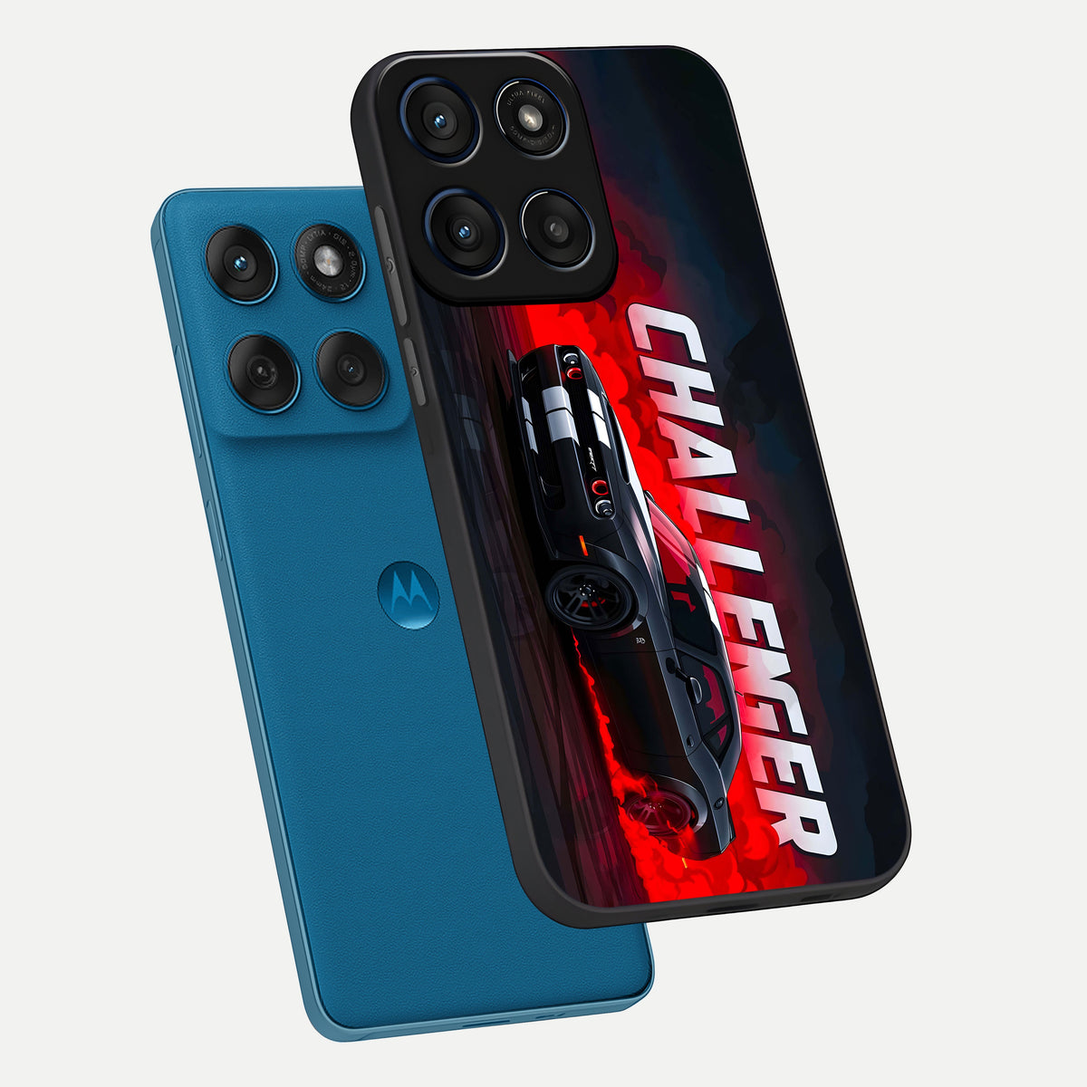 Crimson Challenger Fury phone case For Moto Edge 60 showing premium glass back cover with detailed artwork