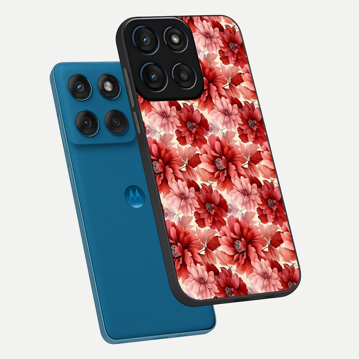  Crimson Love Petals phone case For Moto Edge 60 showing premium glass back cover with detailed artwork