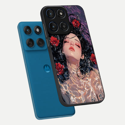  Crimson Rose Serenity phone case For Moto Edge 60 showing premium glass back cover with detailed artwork