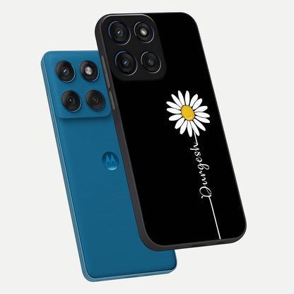  Custom Name White Flower phone case For Moto Edge 60 showing premium glass back cover with detailed artwork