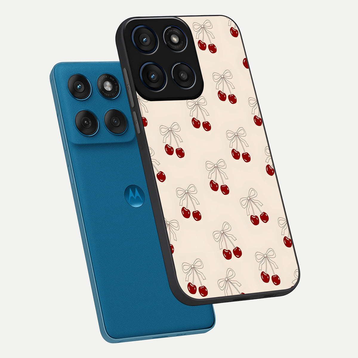  Cute Cherry Pattern phone case For Moto Edge 60 showing premium glass back cover with detailed artwork