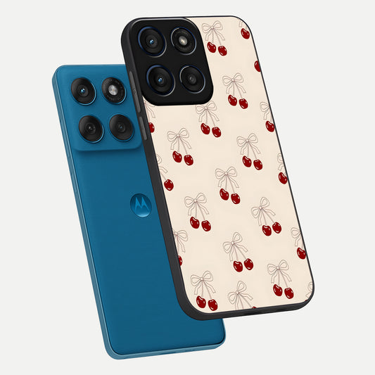 Cute Cherry Pattern phone case For Moto Edge 60 showing premium glass back cover with detailed artwork