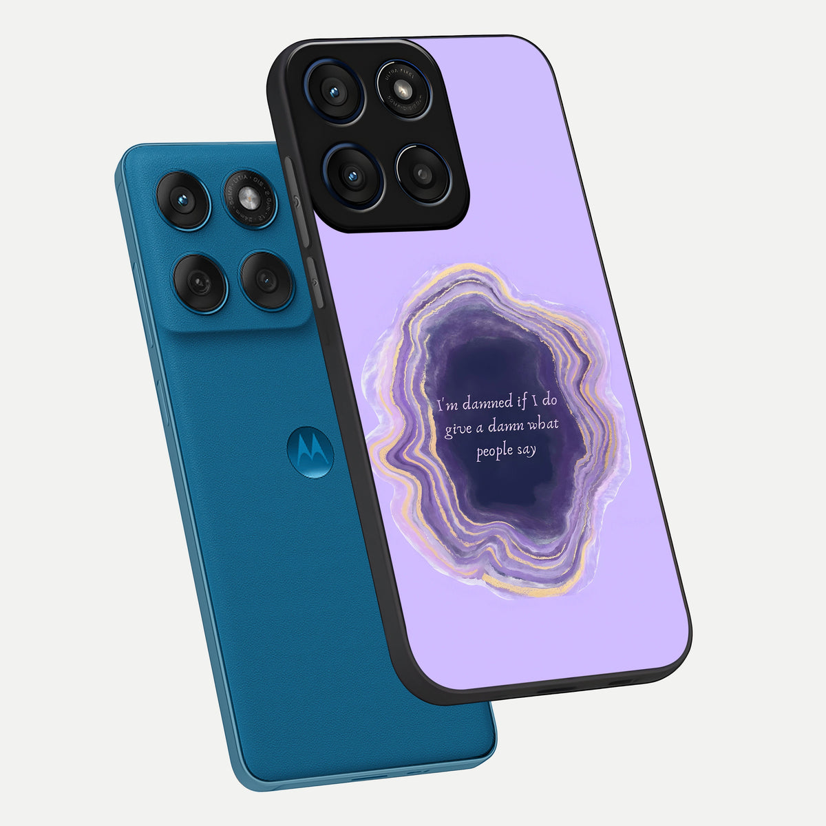  Damned People Quote phone case For Moto Edge 60 showing premium glass back cover with detailed artwork