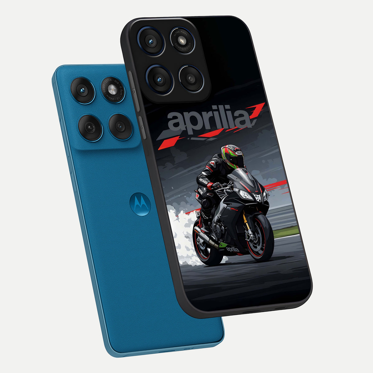  Dark Aprilla phone case For Moto Edge 60 showing premium glass back cover with detailed artwork