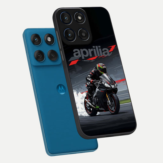  Dark Aprilla phone case For Moto Edge 60 showing premium glass back cover with detailed artwork