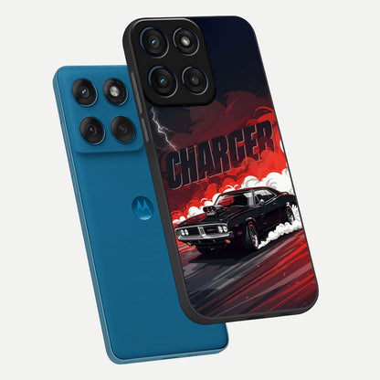  Dark Charger Fury phone case For Moto Edge 60 showing premium glass back cover with detailed artwork