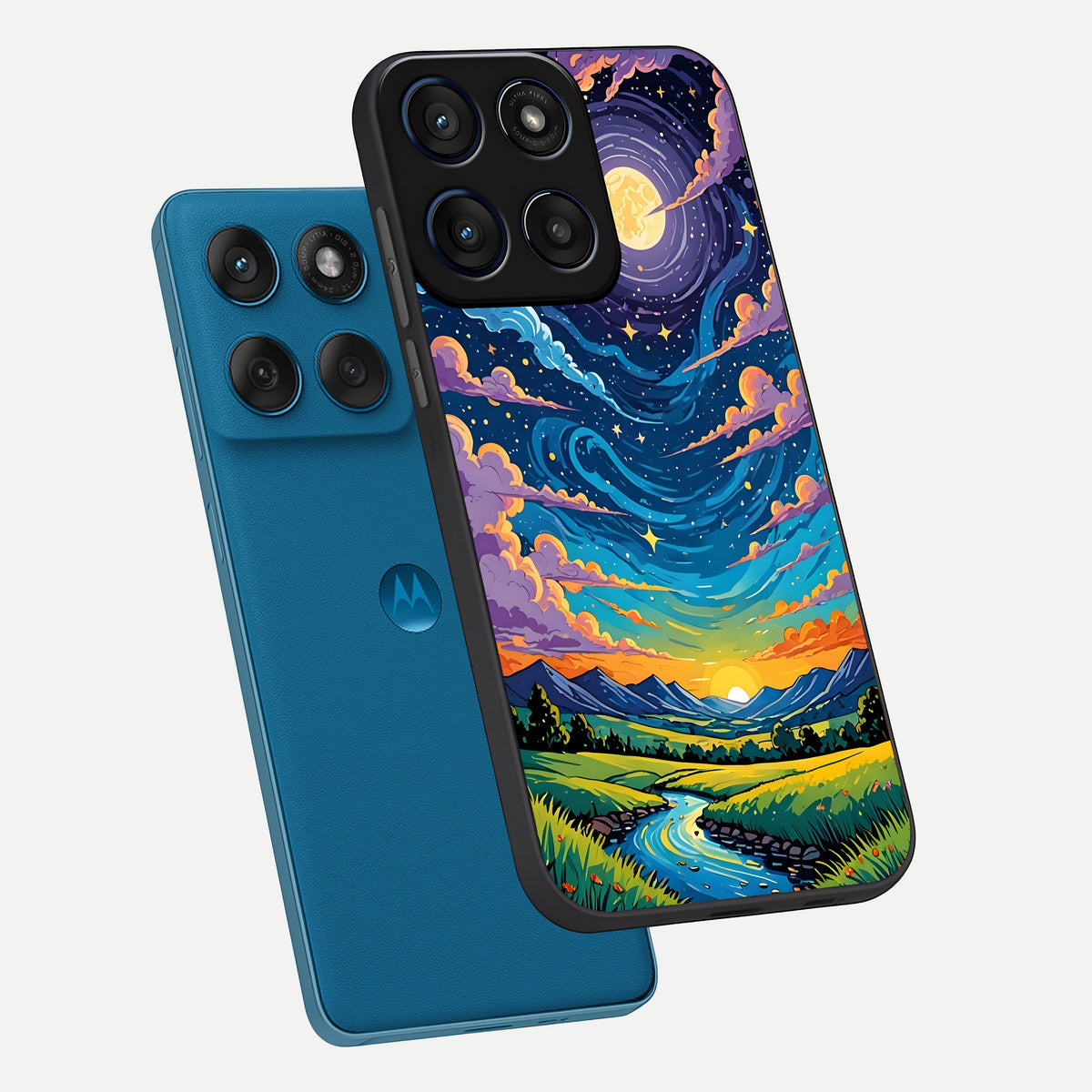  Dreamy Night Landscape phone case For Moto Edge 60 showing premium glass back cover with detailed artwork