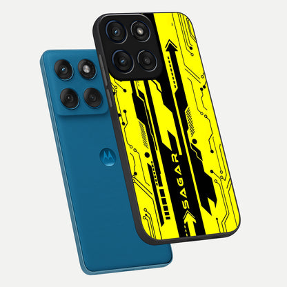  Electric Pulse CYBERPUNK Custom Name phone case For Moto Edge 60 showing premium glass back cover with detailed artwork