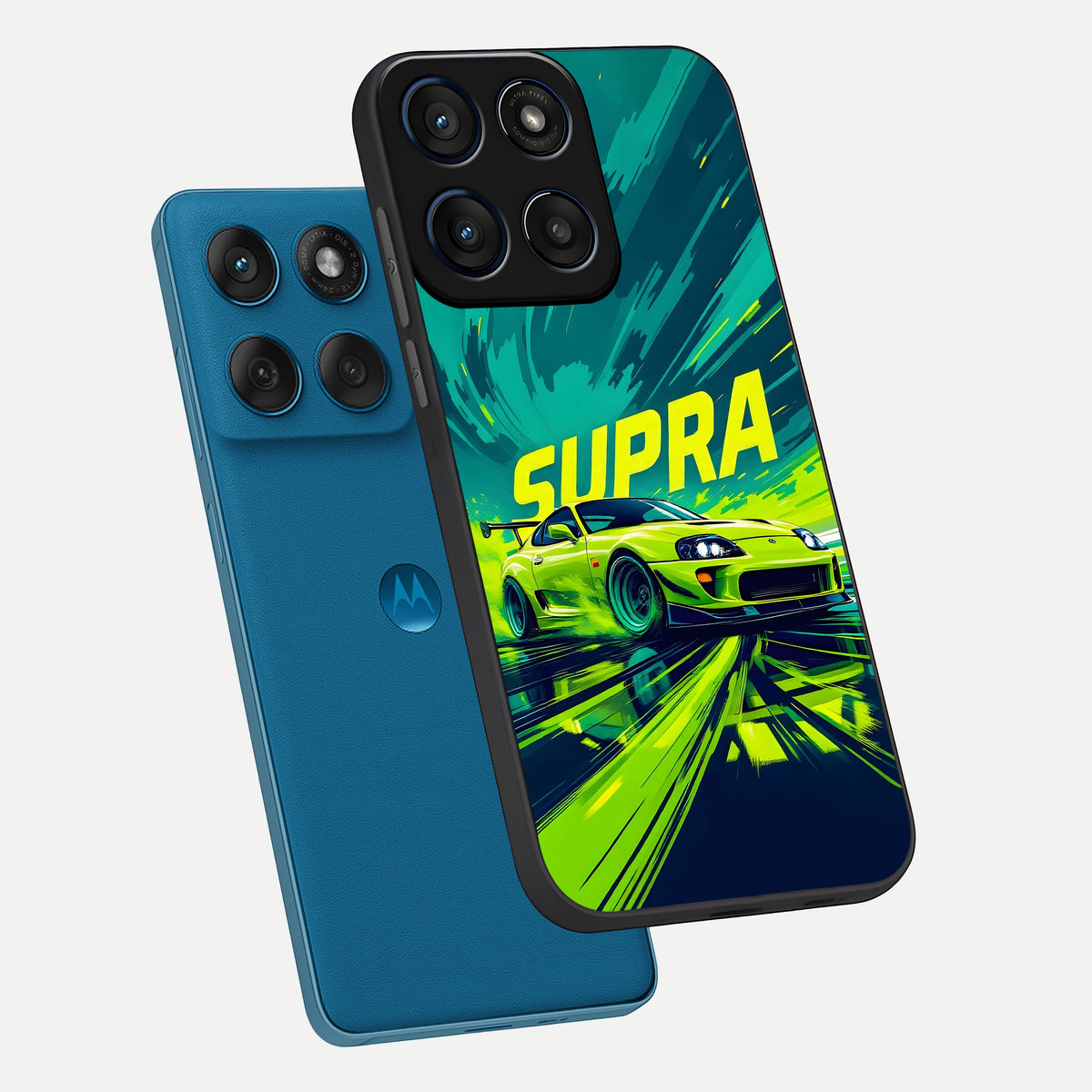  Electric Supra Thunder phone case For Moto Edge 60 showing premium glass back cover with detailed artwork