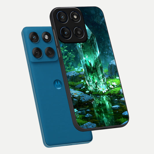  Emerald Light Crystal phone case For Moto Edge 60 showing premium glass back cover with detailed artwork