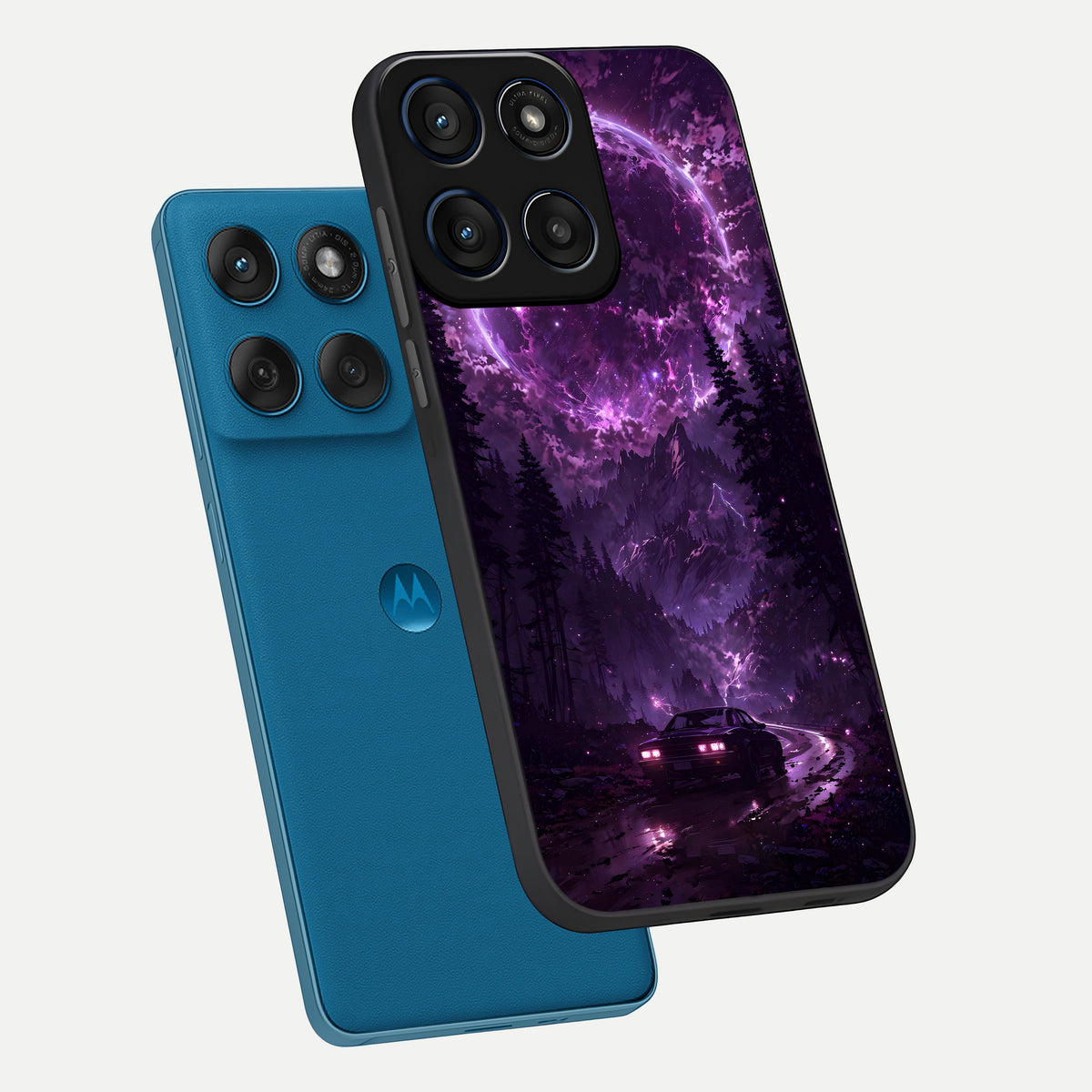  Eternal Cosmic Drive phone case For Moto Edge 60 showing premium glass back cover with detailed artwork