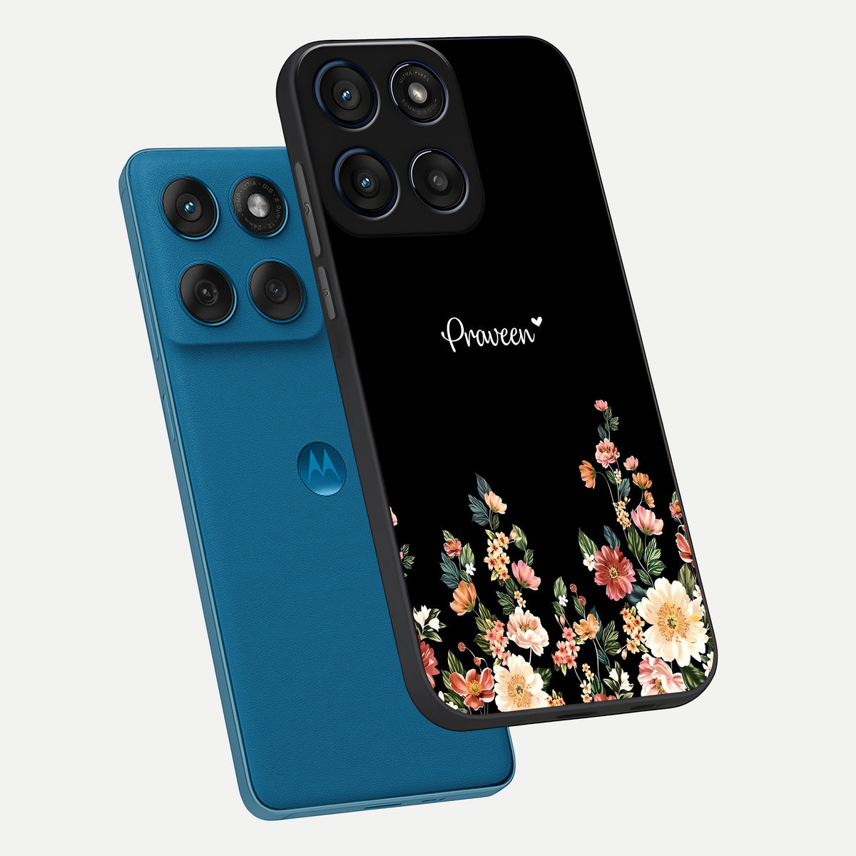  Floral Design Personalized Custom Name phone case For Moto Edge 60 showing premium glass back cover with detailed artwork