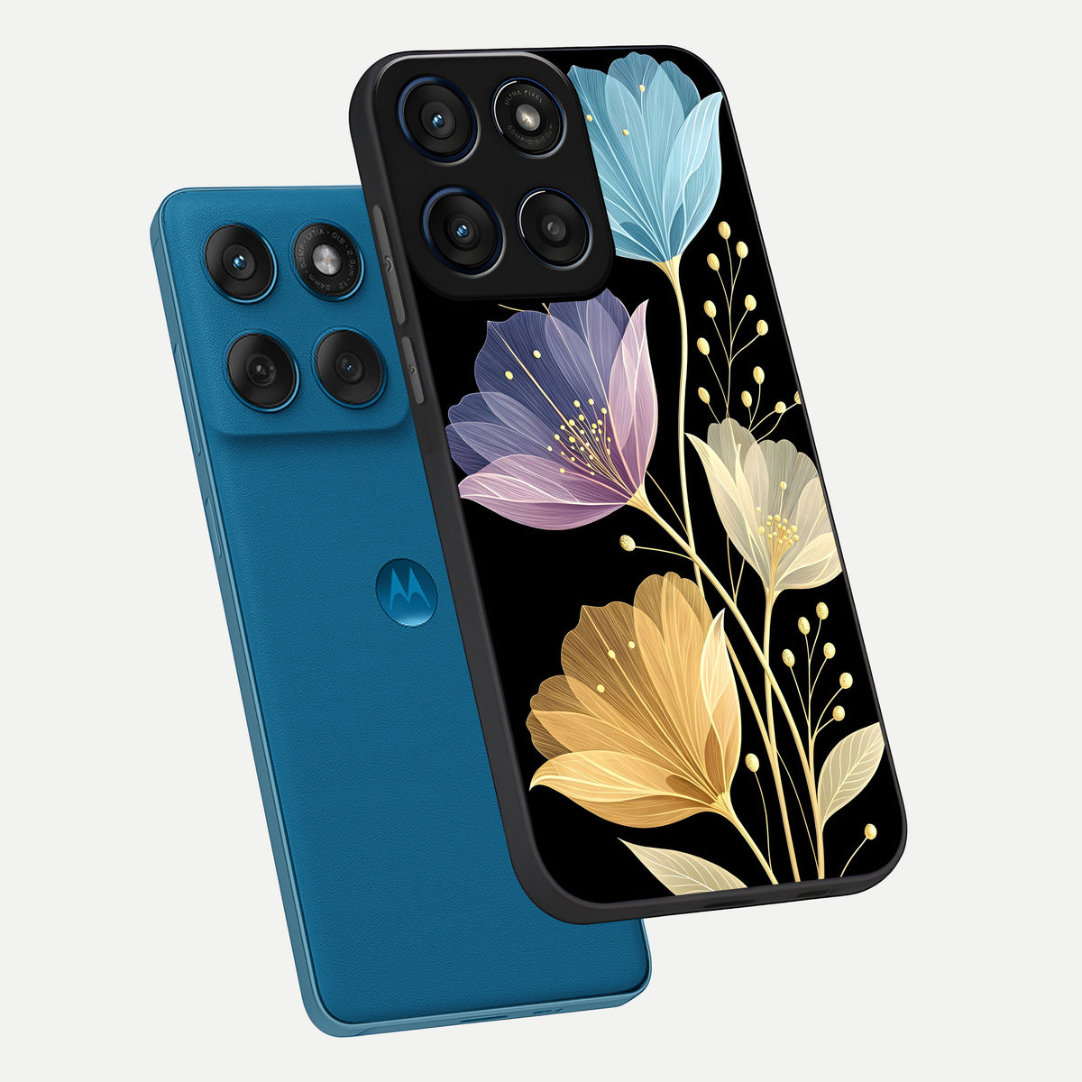  Flower Bloom Glow phone case For Moto Edge 60 showing premium glass back cover with detailed artwork