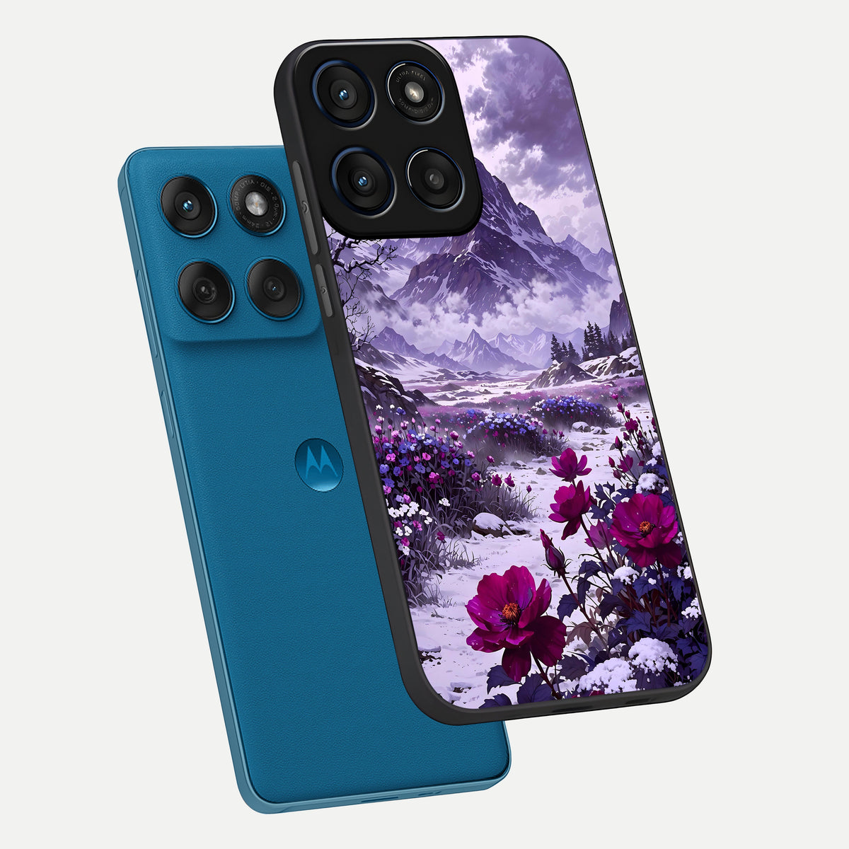  Flower Mountain View phone case For Moto Edge 60 showing premium glass back cover with detailed artwork