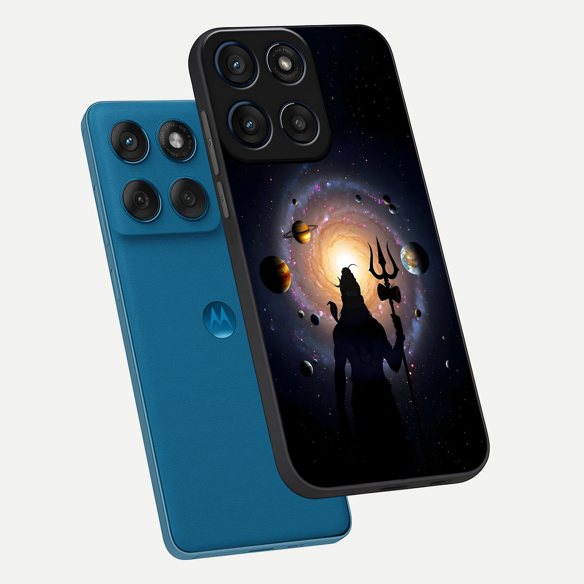  Galactic Shiva Vision phone case For Moto Edge 60 showing premium glass back cover with detailed artwork
