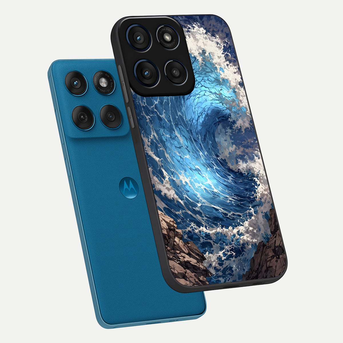  Giant Ocean Wave phone case For Moto Edge 60 showing premium glass back cover with detailed artwork