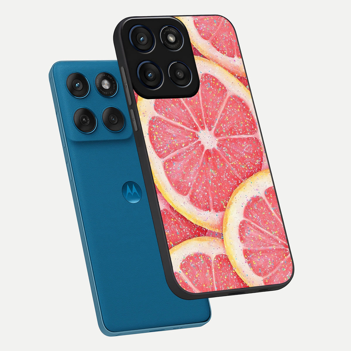  Glitter Grapefruit phone case For Moto Edge 60 showing premium glass back cover with detailed artwork