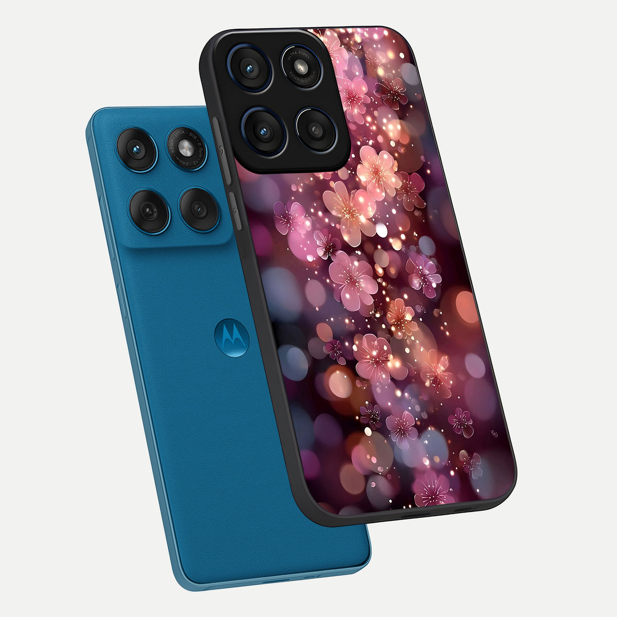  Glowing Petal Bliss phone case For Moto Edge 60 showing premium glass back cover with detailed artwork