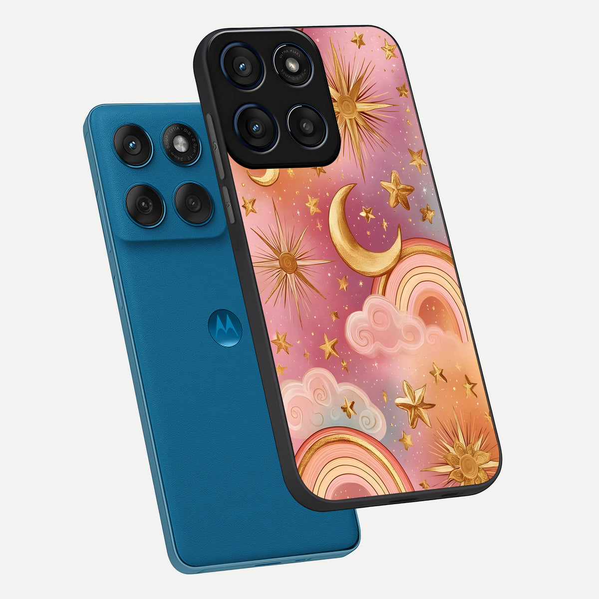  Golden Celestial Dreams phone case For Moto Edge 60 showing premium glass back cover with detailed artwork