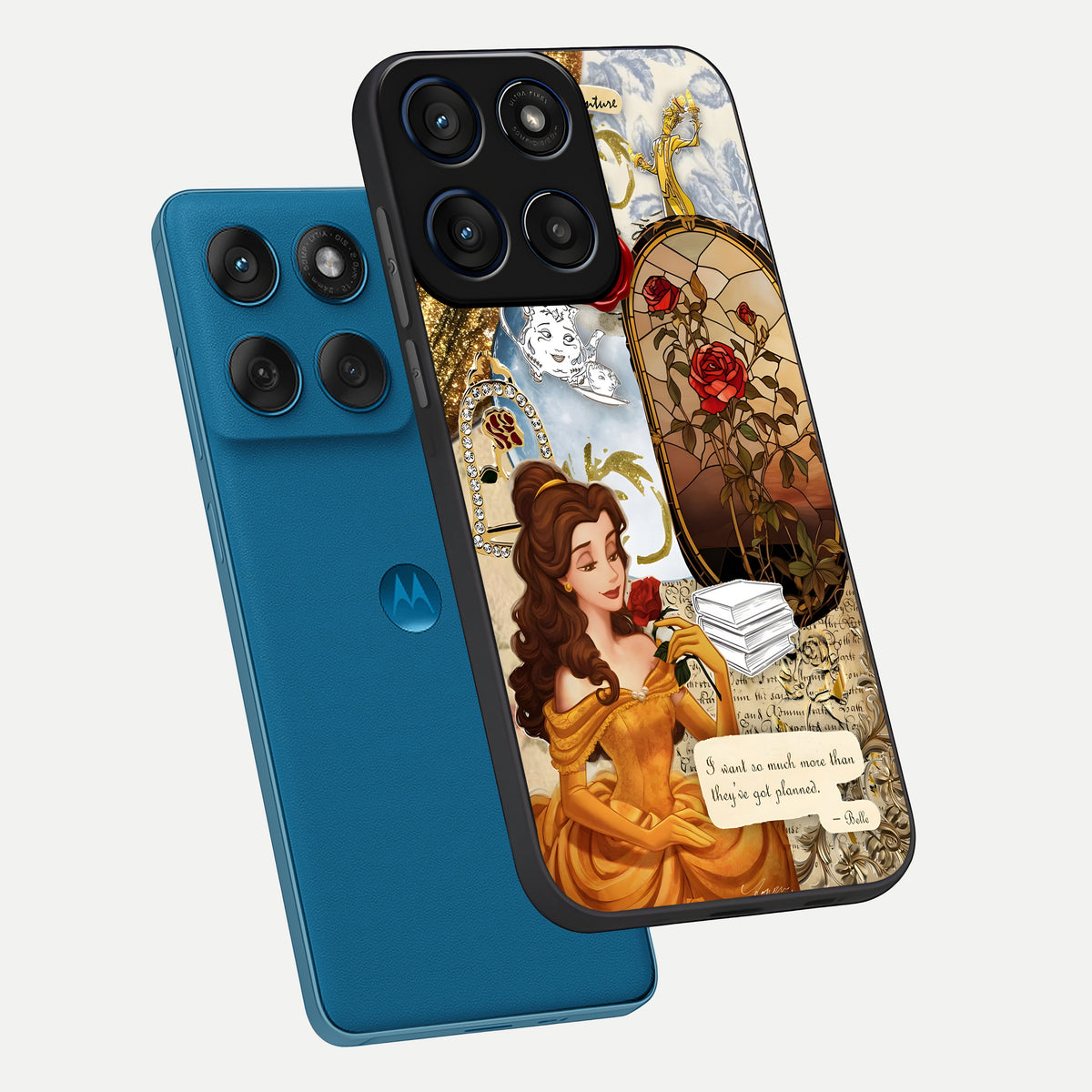  Golden Dream Belle phone case For Moto Edge 60 showing premium glass back cover with detailed artwork