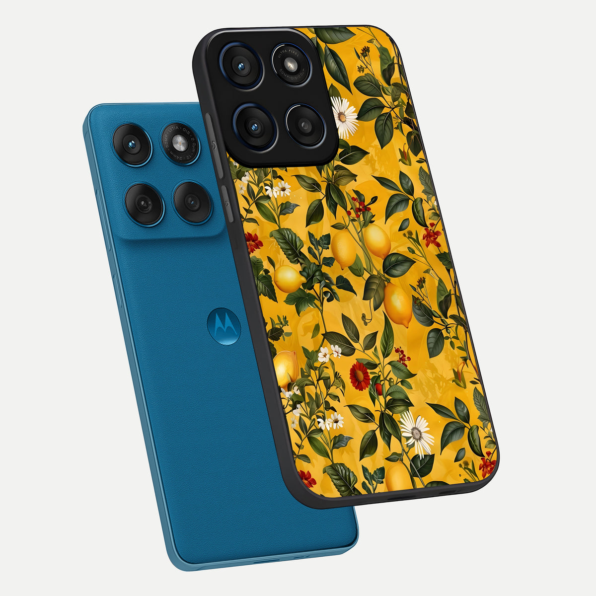  Golden Lemon Field phone case For Moto Edge 60 showing premium glass back cover with detailed artwork
