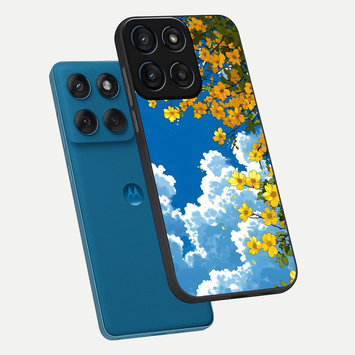  Golden Petal Sky phone case For Moto Edge 60 showing premium glass back cover with detailed artwork
