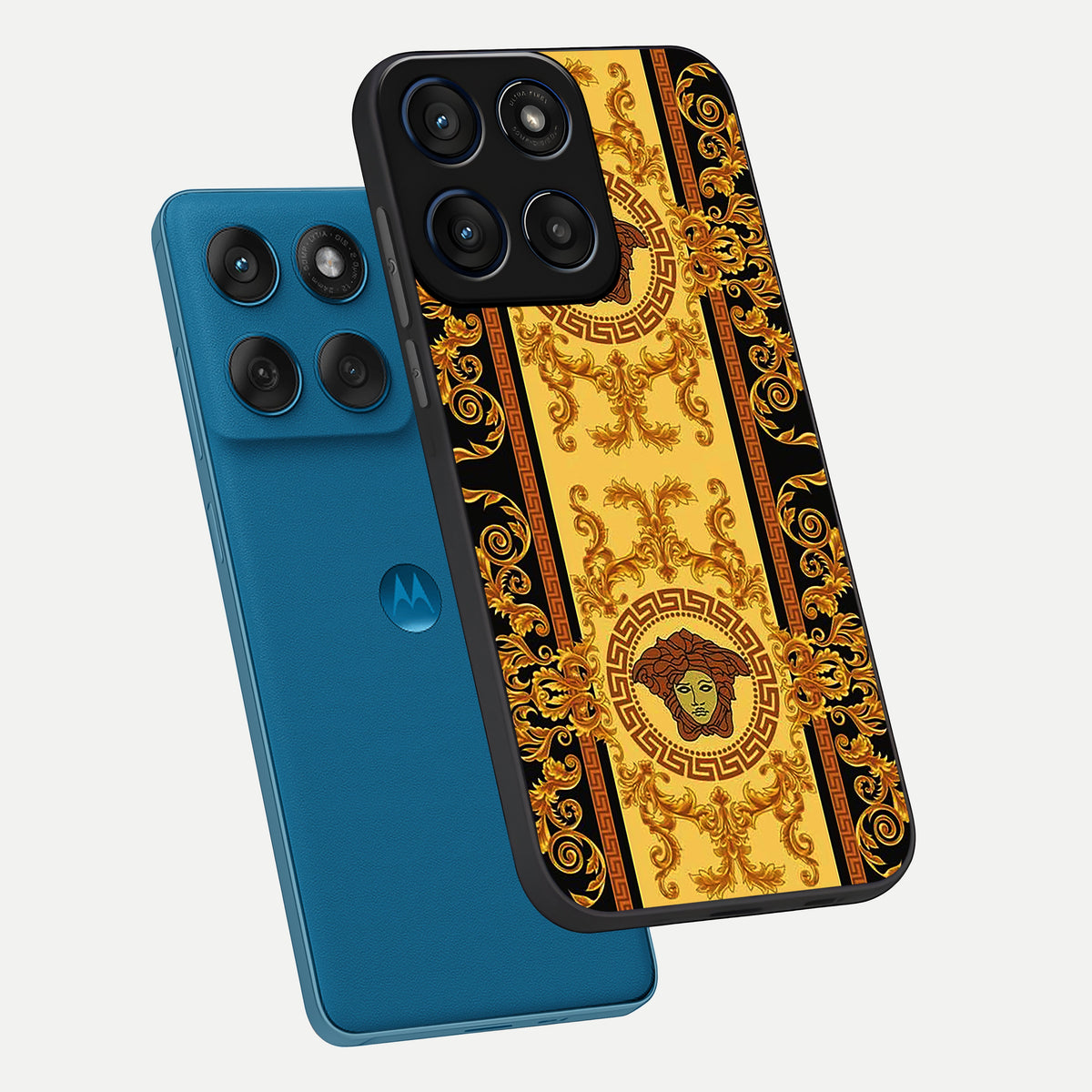  Golden Royal Heritage phone case For Moto Edge 60 showing premium glass back cover with detailed artwork