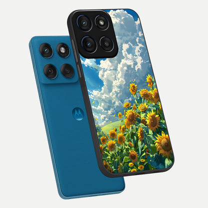  Golden Sun Glory phone case For Moto Edge 60 showing premium glass back cover with detailed artwork
