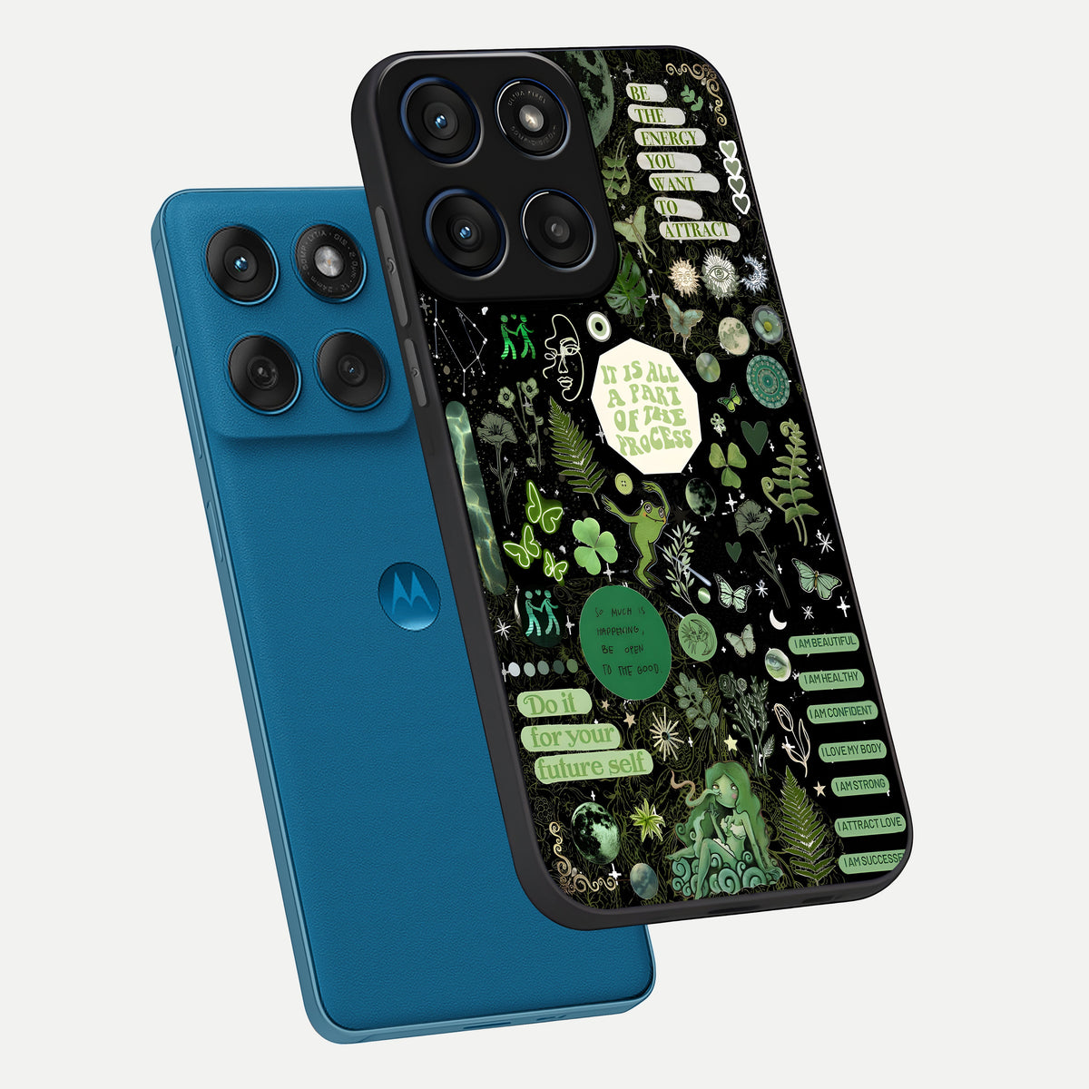  Green Mandala Pattern phone case For Moto Edge 60 showing premium glass back cover with detailed artwork