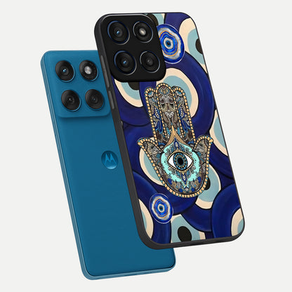  Hamsa Divine Guard phone case For Moto Edge 60 showing premium glass back cover with detailed artwork