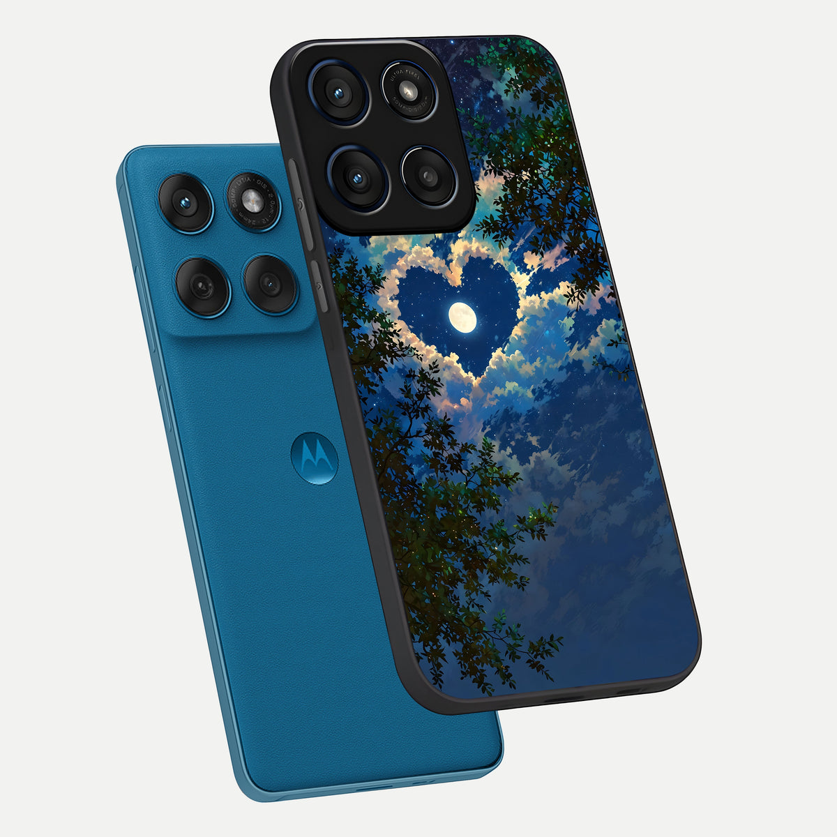  Heart With Moon Sky phone case For Moto Edge 60 showing premium glass back cover with detailed artwork