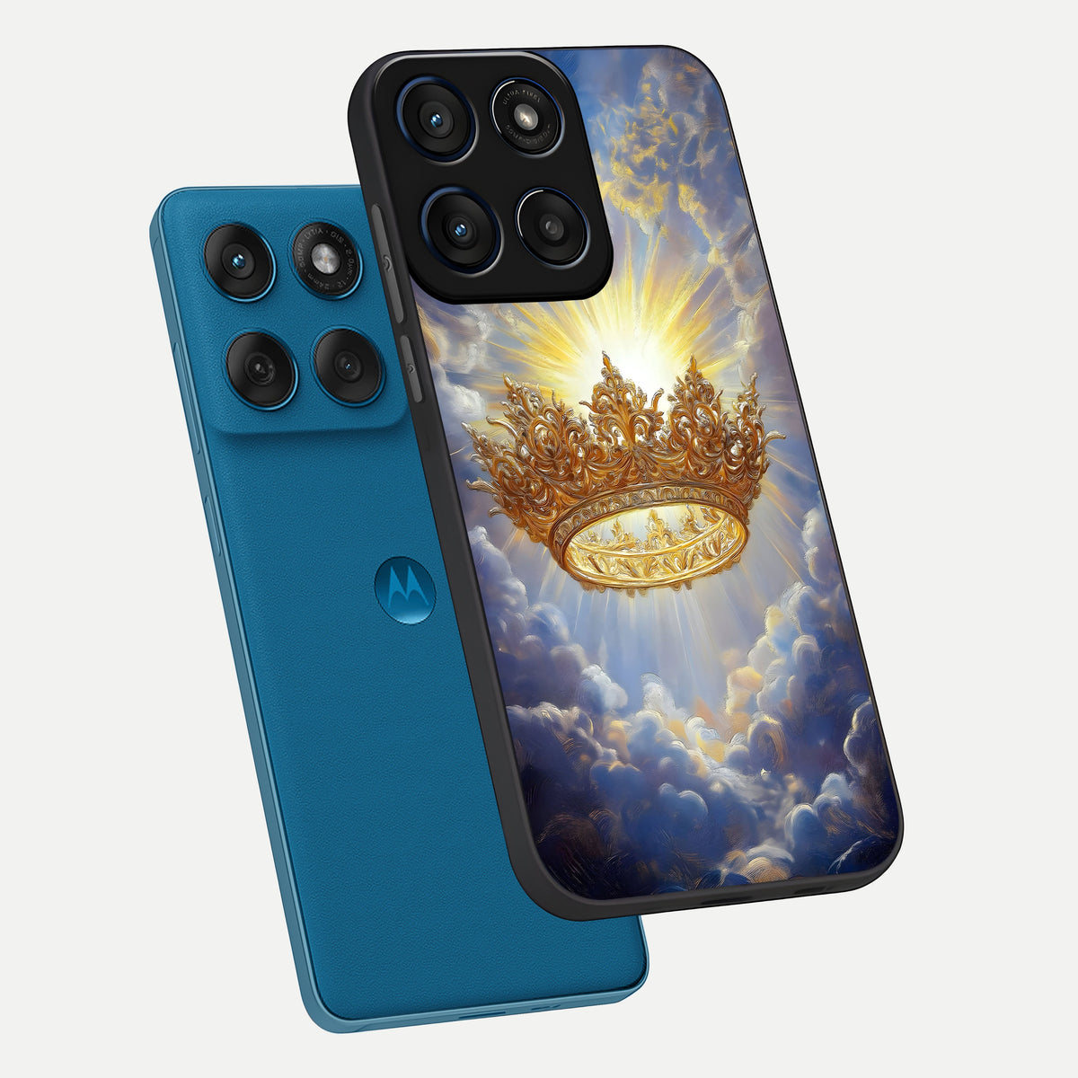  Heavenly Crown Light phone case For Moto Edge 60 showing premium glass back cover with detailed artwork