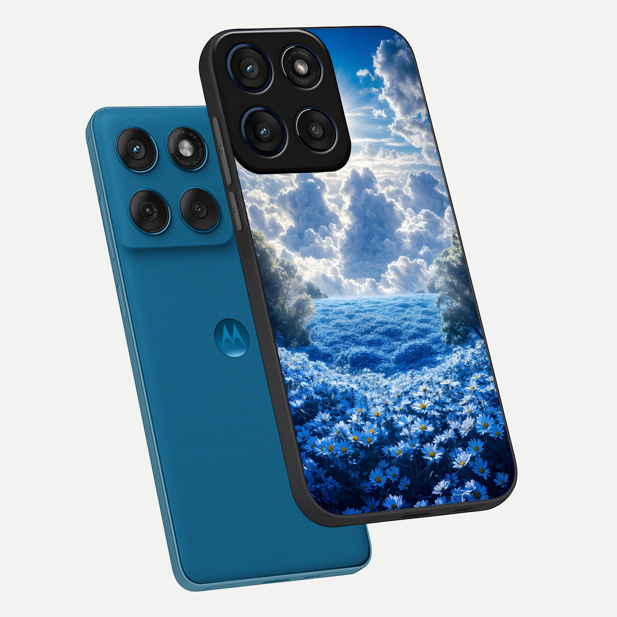  Heavenly Daisy Horizon phone case For Moto Edge 60 showing premium glass back cover with detailed artwork