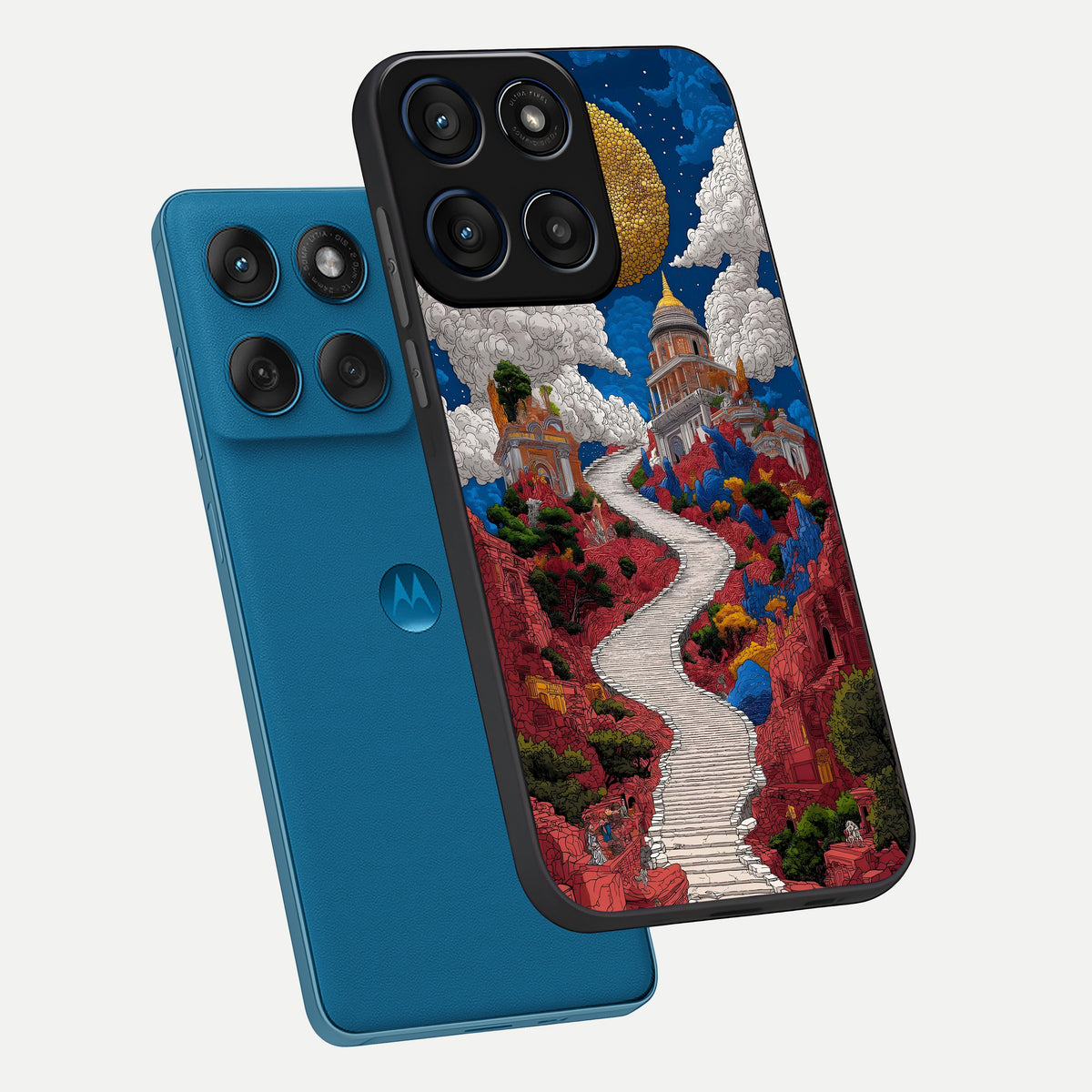  Heavenly Moon Path phone case For Moto Edge 60 showing premium glass back cover with detailed artwork
