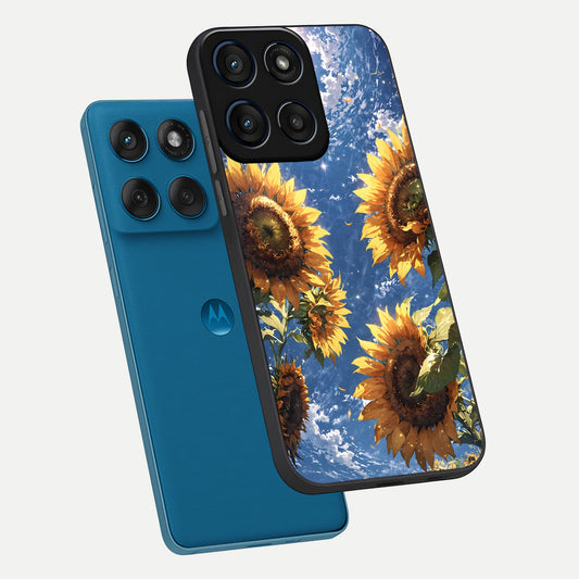 Heavenly Sunflower Rise phone case For Moto Edge 60 showing premium glass back cover with detailed artwork