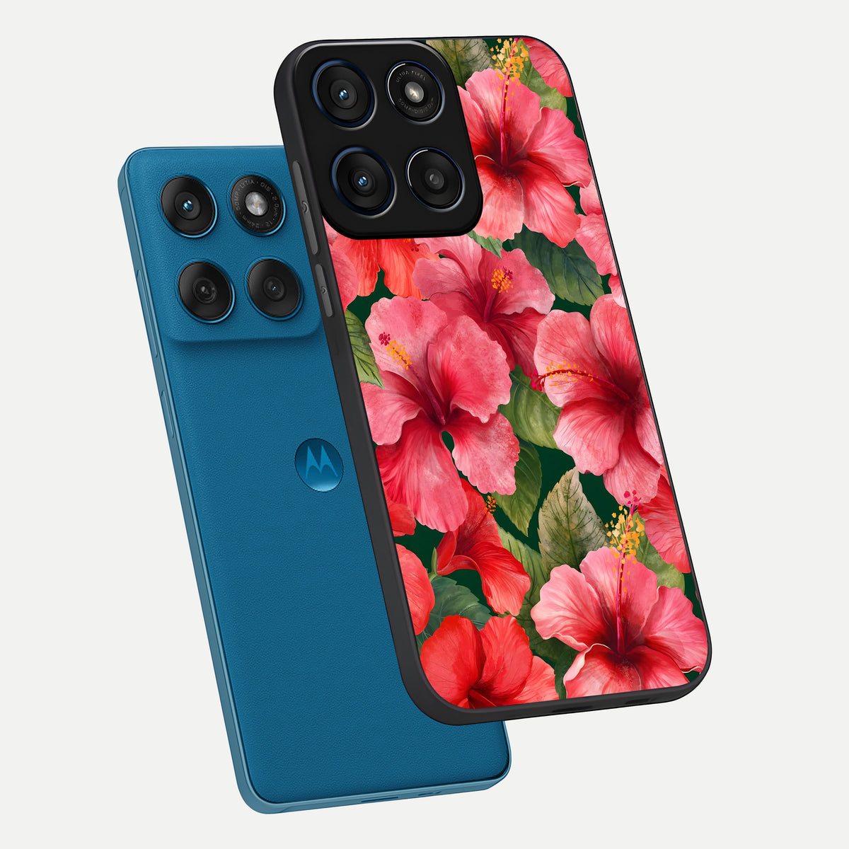  Hibiscus Pattern phone case For Moto Edge 60 showing premium glass back cover with detailed artwork