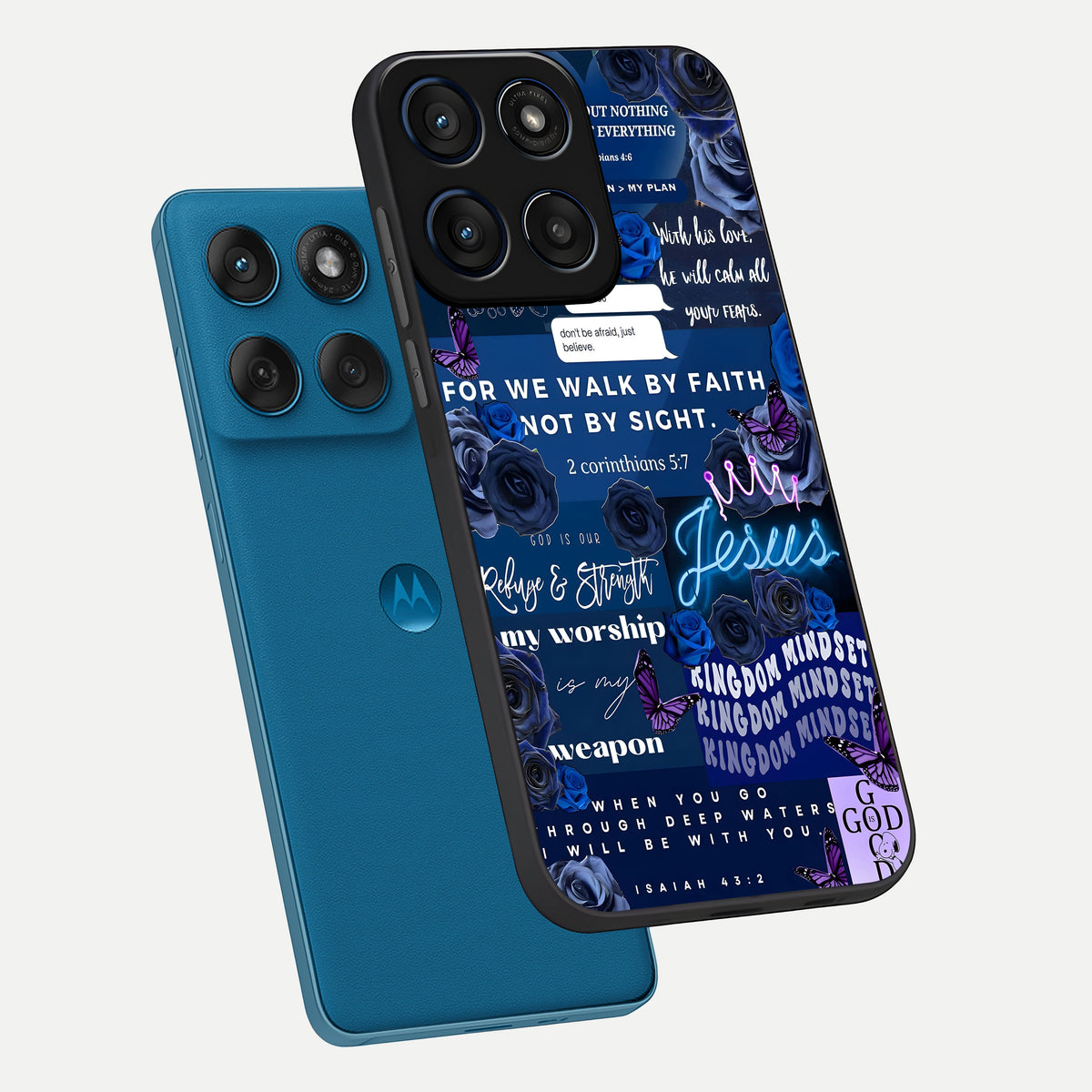  Kingdom Faith Glow phone case For Moto Edge 60 showing premium glass back cover with detailed artwork