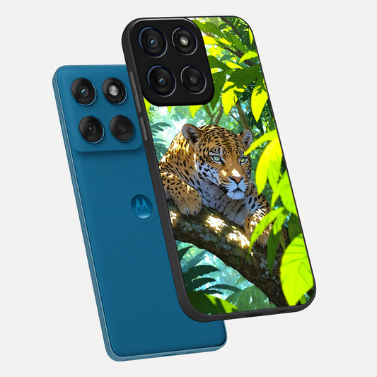  Leopard in Jungle phone case For Moto Edge 60 showing premium glass back cover with detailed artwork