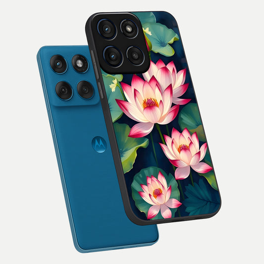  Lotus Dream Serenity phone case For Moto Edge 60 showing premium glass back cover with detailed artwork