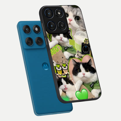  Matcha Cats Mood phone case For Moto Edge 60 showing premium glass back cover with detailed artwork