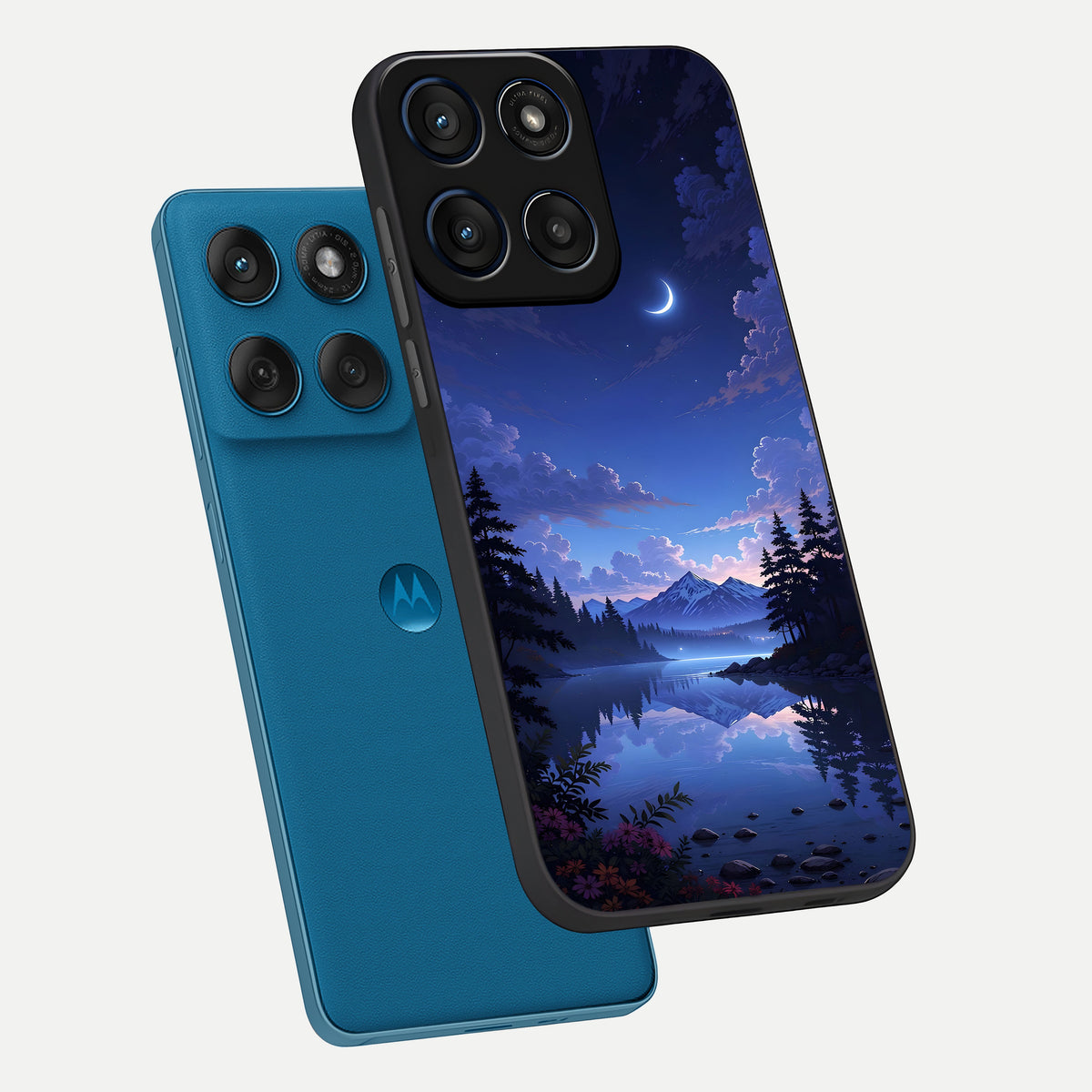  Midnight Lake Peace phone case For Moto Edge 60 showing premium glass back cover with detailed artwork