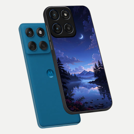  Midnight Lake Peace phone case For Moto Edge 60 showing premium glass back cover with detailed artwork